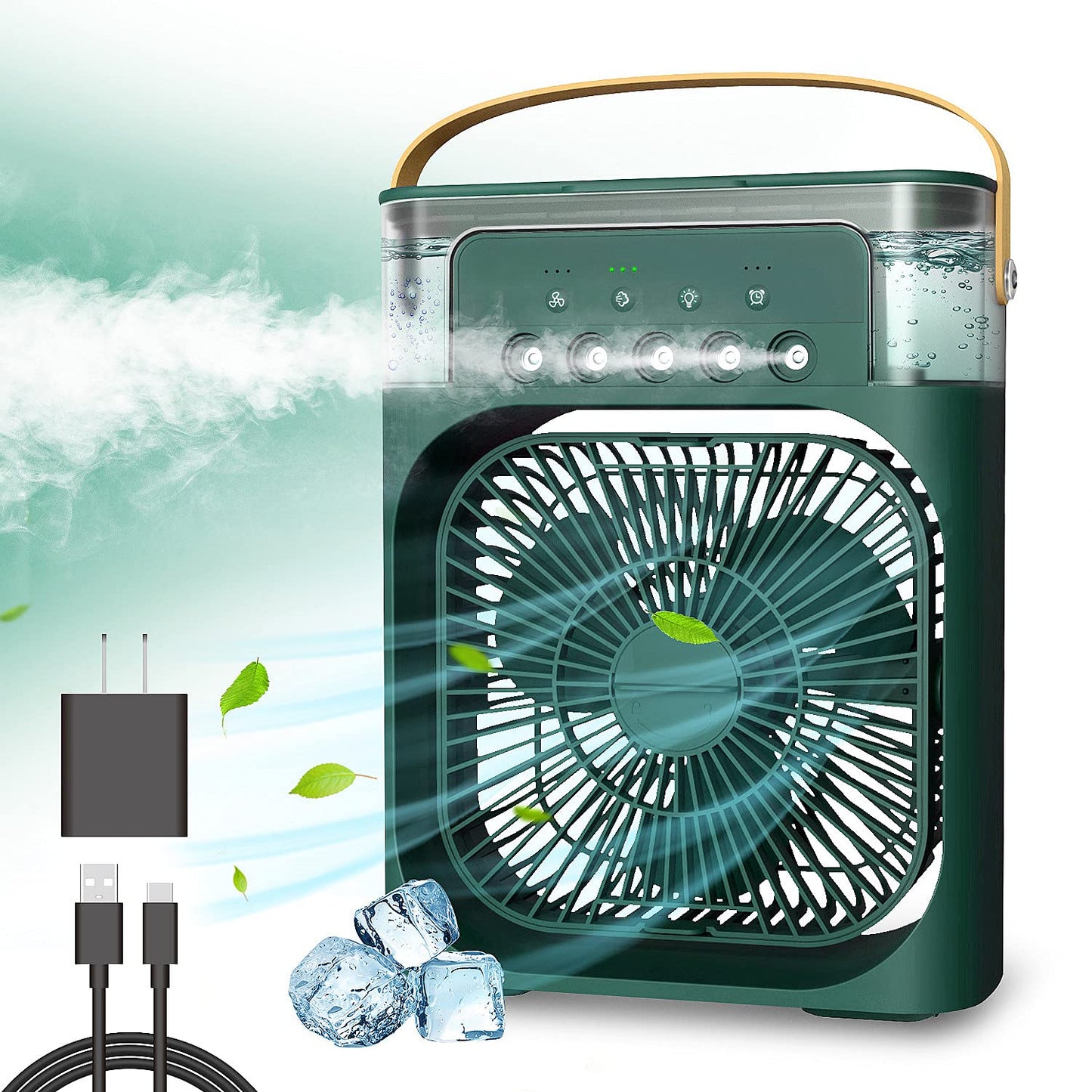 Portable Humidifier Air Cooler Fan Mini Cooler For Home With 3 Speed Mode, Mist Fan With Water Spray, 7 Color Led And Timer, Usb Personal Cooler Desk Fan(Usb Powered Mini Ac, Multicolor)