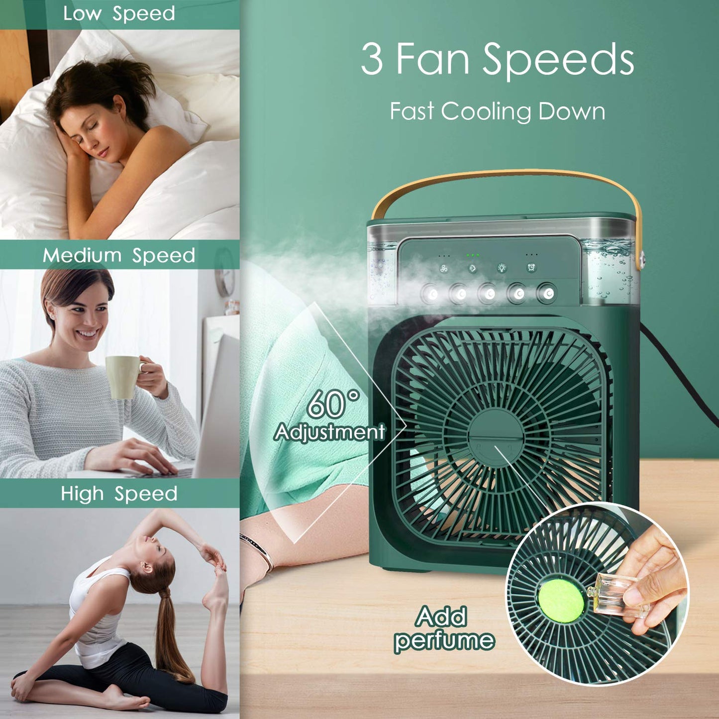 Portable Humidifier Air Cooler Fan Mini Cooler For Home With 3 Speed Mode, Mist Fan With Water Spray, 7 Color Led And Timer, Usb Personal Cooler Desk Fan(Usb Powered Mini Ac, Multicolor)