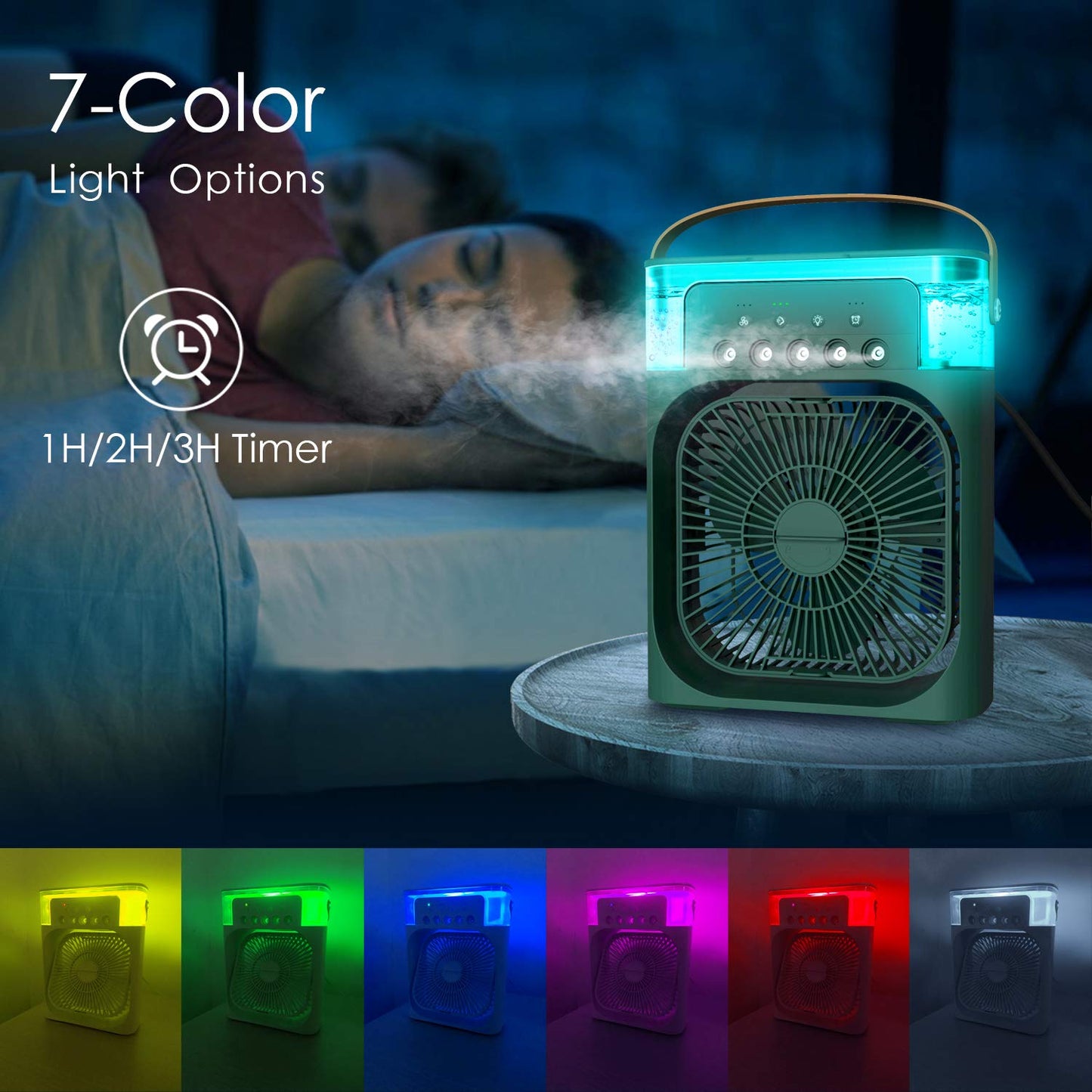 Portable Humidifier Air Cooler Fan Mini Cooler For Home With 3 Speed Mode, Mist Fan With Water Spray, 7 Color Led And Timer, Usb Personal Cooler Desk Fan(Usb Powered Mini Ac, Multicolor)